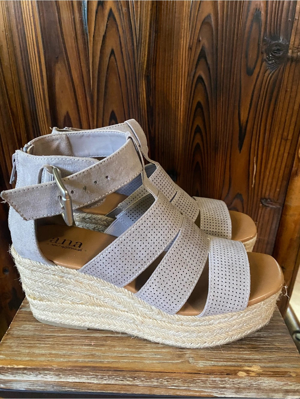 a.n.a Perforated Espadrille Wedge Sandal in Light Taupe